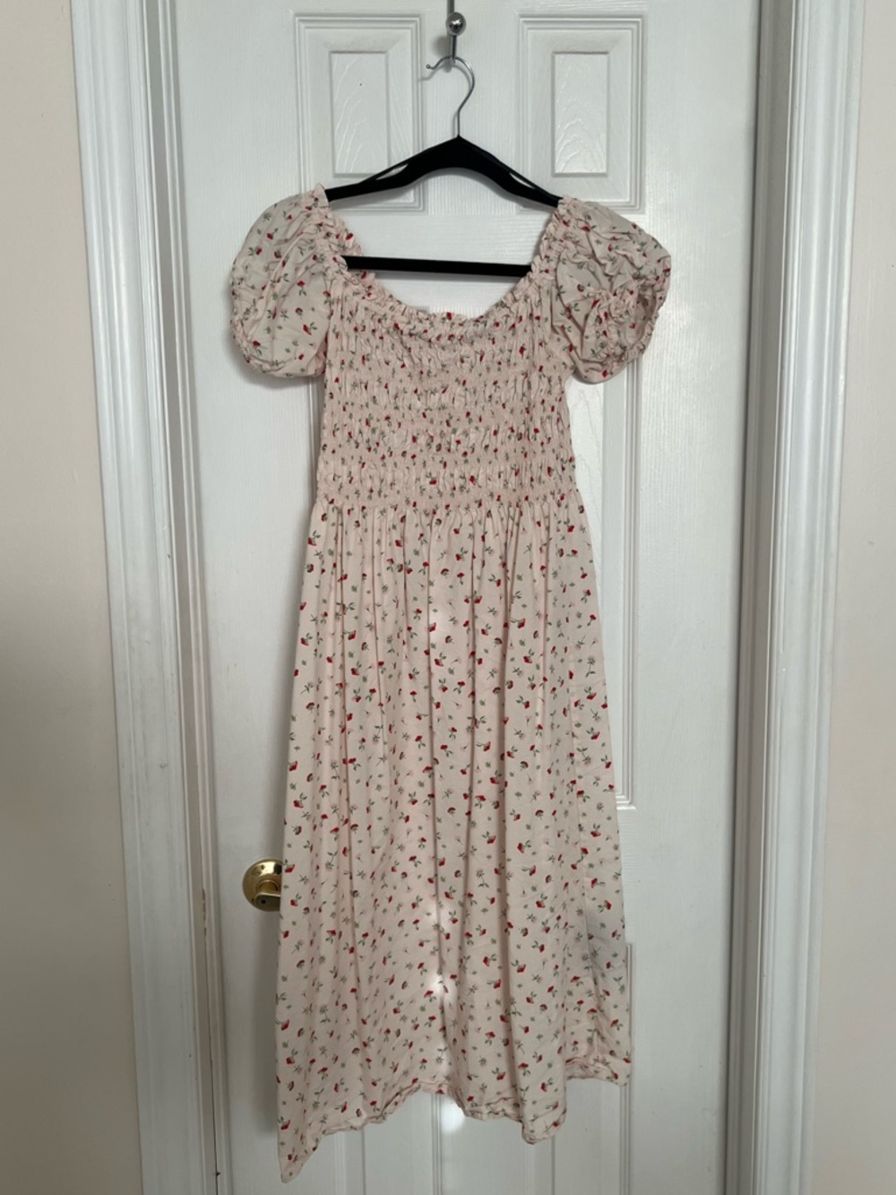 H&M Cream/Small Flowers Off-The-Shoulder Poplin Midi dress - Picture 3 of 7